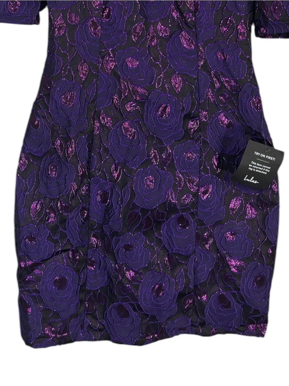NWT Lulus Extravagant Party Shiny Purple Floral Jacquard Bodycon Dress Size Smal - Picture 8 of 12